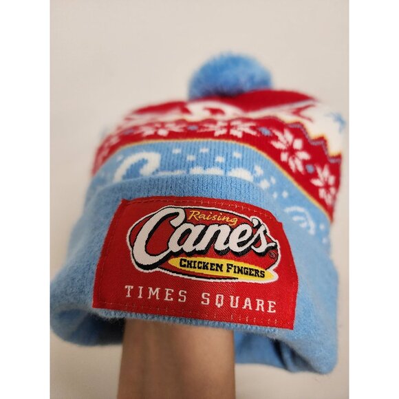 Raising Cane's blue red Time's Square New York knit beanie - Picture 2 of 5